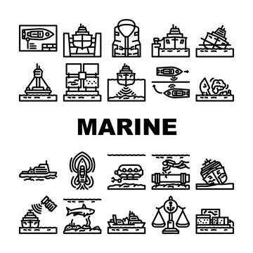 Marine engineering ship icons set vector Stock Illustration