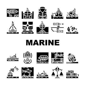 Marine engineering ship icons set vector Stock Illustration