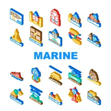 Marine engineering ship icons set vector Illustrazione stock