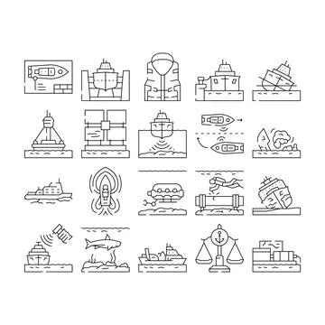 Marine engineering ship icons set vector Stock Illustration