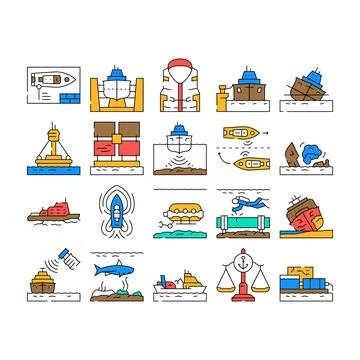 Marine engineering ship icons set vector Stock Illustration