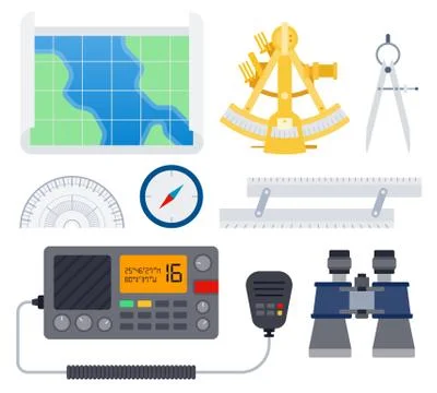 Marine equipment. Vector flat illustrations. Boat, yacht or speedboat equipping. Stock Illustration