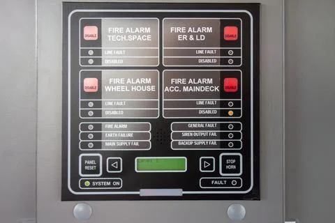 Marine Fire Alarm Control Panel on Ship. Multi-Zone Safety System with Stat.. Stock Photos