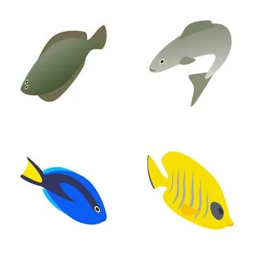 Marine fish set flat style illustrations Stock Illustration