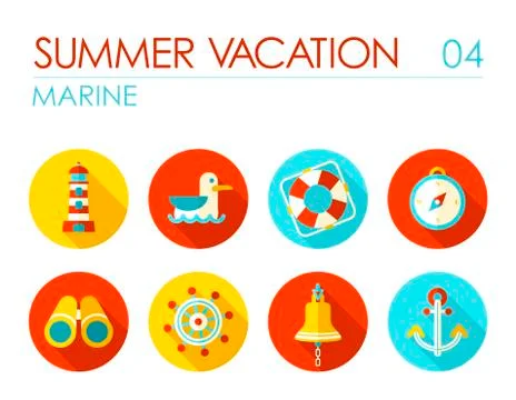 Marine flat icon set Stock Illustration
