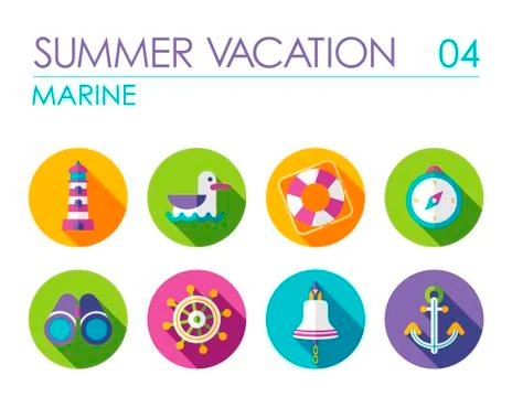 Marine flat icon set Stock Illustration
