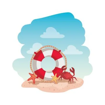 Marine float with crab and starfish 스톡 일러스트