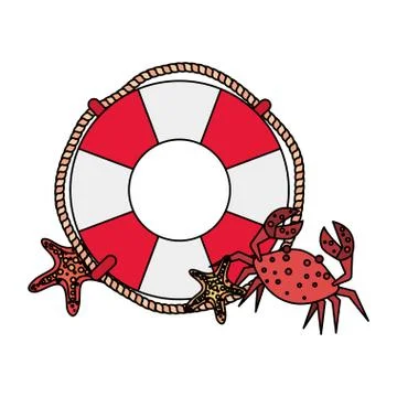 Marine float with crab and starfish 스톡 일러스트