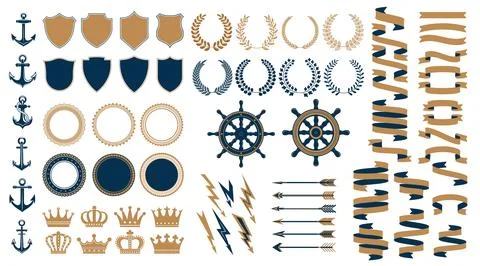 Marine heraldic elements, sea ship anchors, wheels Stock Illustration