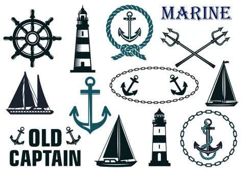 Marine heraldic elements set Stock Illustration