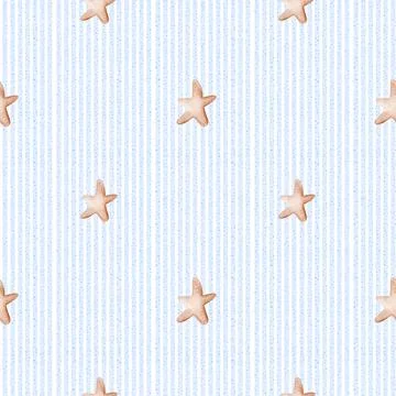 Marine-inspired seamless pattern design featuring light blue stripes and st.. Stock Illustration