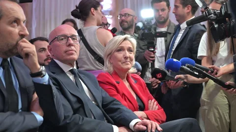 Marine Le Pen and Éric Ciotti - Press Conference (2024) Stock Footage 340537284