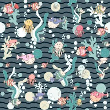 Marine life pattern Stock Illustration