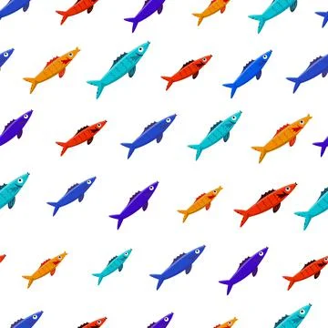 Marine life seamless pattern. Fish shoal. Underwater inhabitants. Stock Illustration
