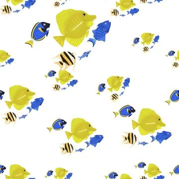 Marine life seamless pattern. Fish shoal. Underwater inhabitants. Stock Illustration