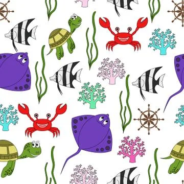 Marine life seamless pattern Stock Illustration