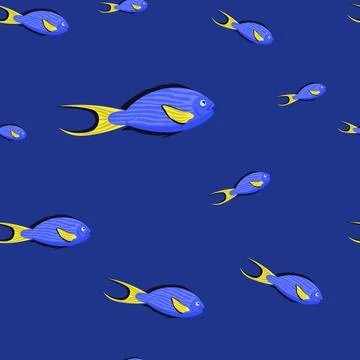 Marine life seamless pattern. Sohal surgeonfish. Underwater inhabitants. Stock Illustration
