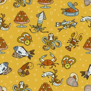 Marine life seamless vector pattern Stock Illustration