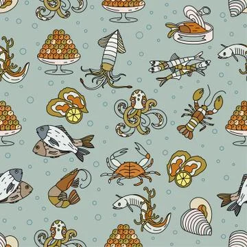 Marine life seamless vector pattern Stock Illustration