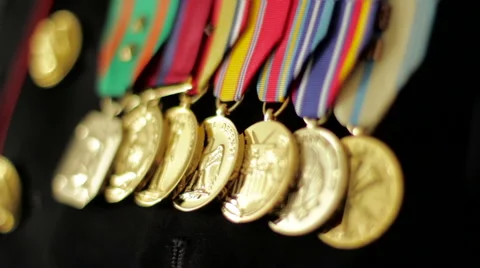 Marine Medals On Jacket Stock Footage 57398424