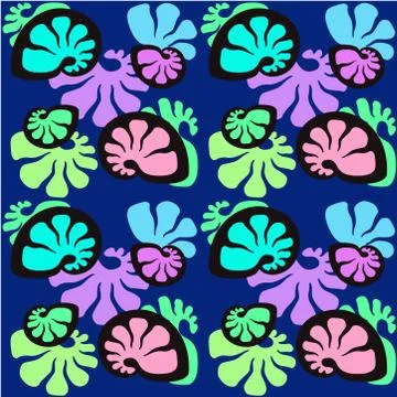 Marine multi-colored pattern. Seamless pattern with bright, neon shells 库存插图