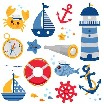 Marine nautical set. Vector illustration collection Stock Illustration