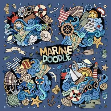 Marine nautical vector doodles design Stock Illustration
