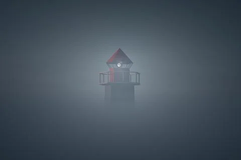 Marine navigation beacon visible in thick fog Foto stock