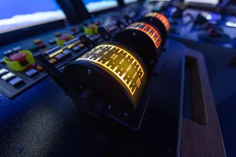 Marine navigation simulator. Captains bridge control panel Foto stock