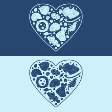 Marine objects in the shape of a heart. Stock Illustration