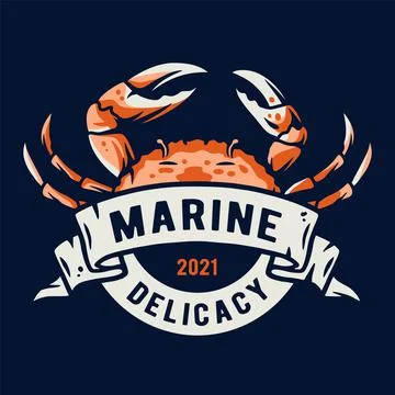 Marine ocean crab. Nautical delicacy seafood logo Stock Illustration
