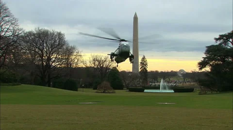 Marine One Landing on Whitehouse Lawn Stock Footage