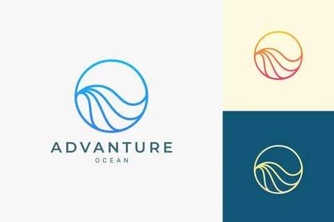 Marine or water theme logo in simple ocean wave circle shape Stock Illustration