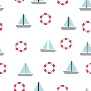 Marine pattern seamless vector. ship with sails and a lifeline Stock Illustration