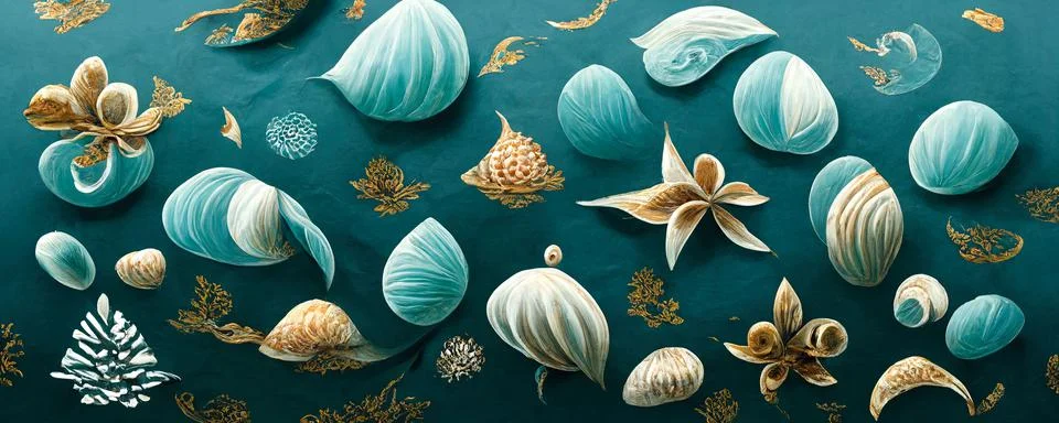 Marine pattern with shells and marine life details Stock Illustration