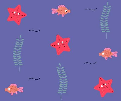 Marine pattern with starfish and fish Stock Illustration