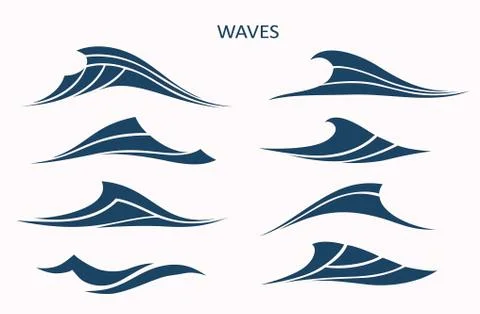 Marine pattern with stylized blue waves on a light background. W Stock Illustration
