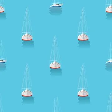 Marine print. Seamless pattern with yachts in the blue sea Stock Illustration