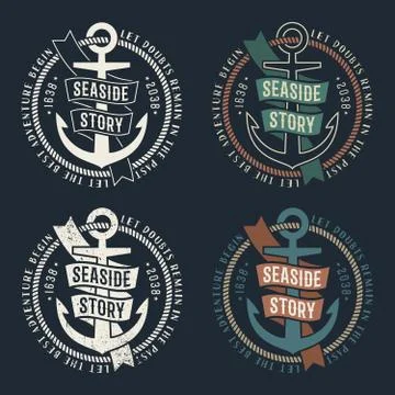 Marine retro emblems Stock Illustration