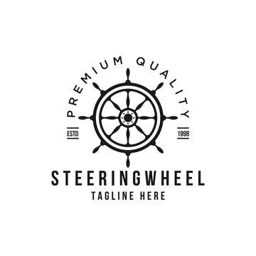 Marine retro emblems steering wheel vector logo design template Stock Illustration