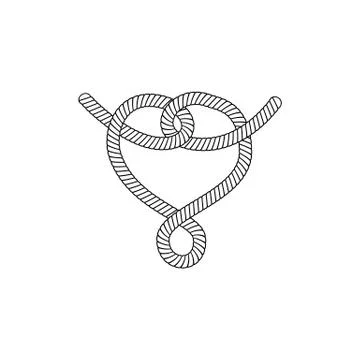 Marine rope loop or knot in twirled heart shape vector illustration isolated. Stock Illustration