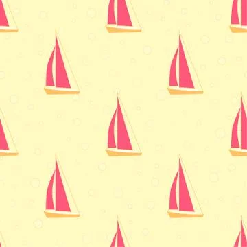 Marine seamless background with cartoon vector boats Stock Illustration