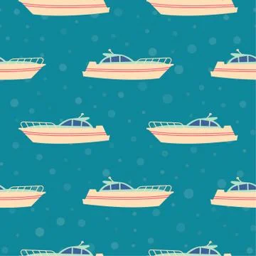 Marine seamless background with cartoon vector boats Stock Illustration