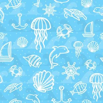 Marine seamless background Stock Illustration