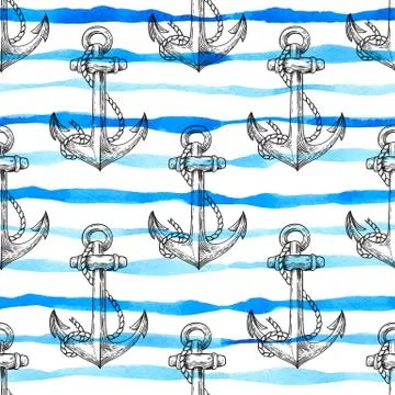 Marine seamless pattern with anchor Illustrazione stock