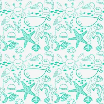 Marine seamless pattern, endless texture of sea world Illustrazione stock