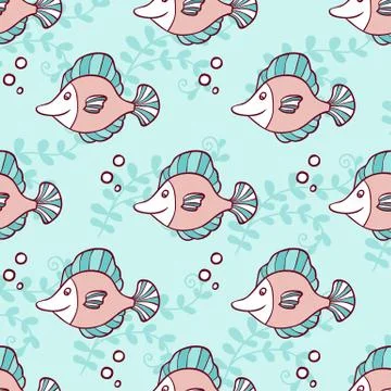 Marine seamless pattern with flounder Stock Illustration
