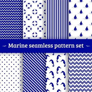 Marine seamless pattern set vector background Stock Illustration