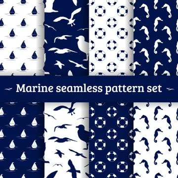 Marine seamless pattern set vector background Illustrazione stock
