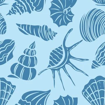 Marine seamless pattern with shells Stock Illustration